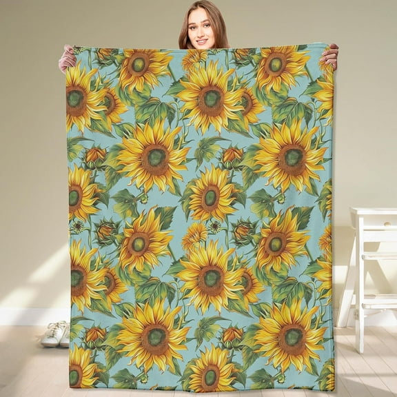 Sunflower Blanket,Vintage Yellow Floral Aesthetic Throw Blankets,Gifts for Women & Flower Lovers,Lightweight Soft Fleece,for Picnic Sofa Couch Bed Room Travel,Birthday Decor,60x80in