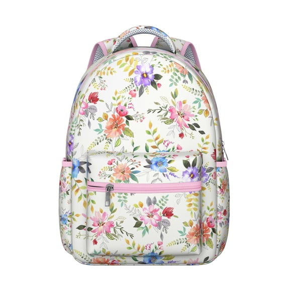 "Sunflower Bliss Backpack - Fashionable Floral Print Bookbag for College Girls, Features Spacious Main Compartment & Side Pocket for Essentials"