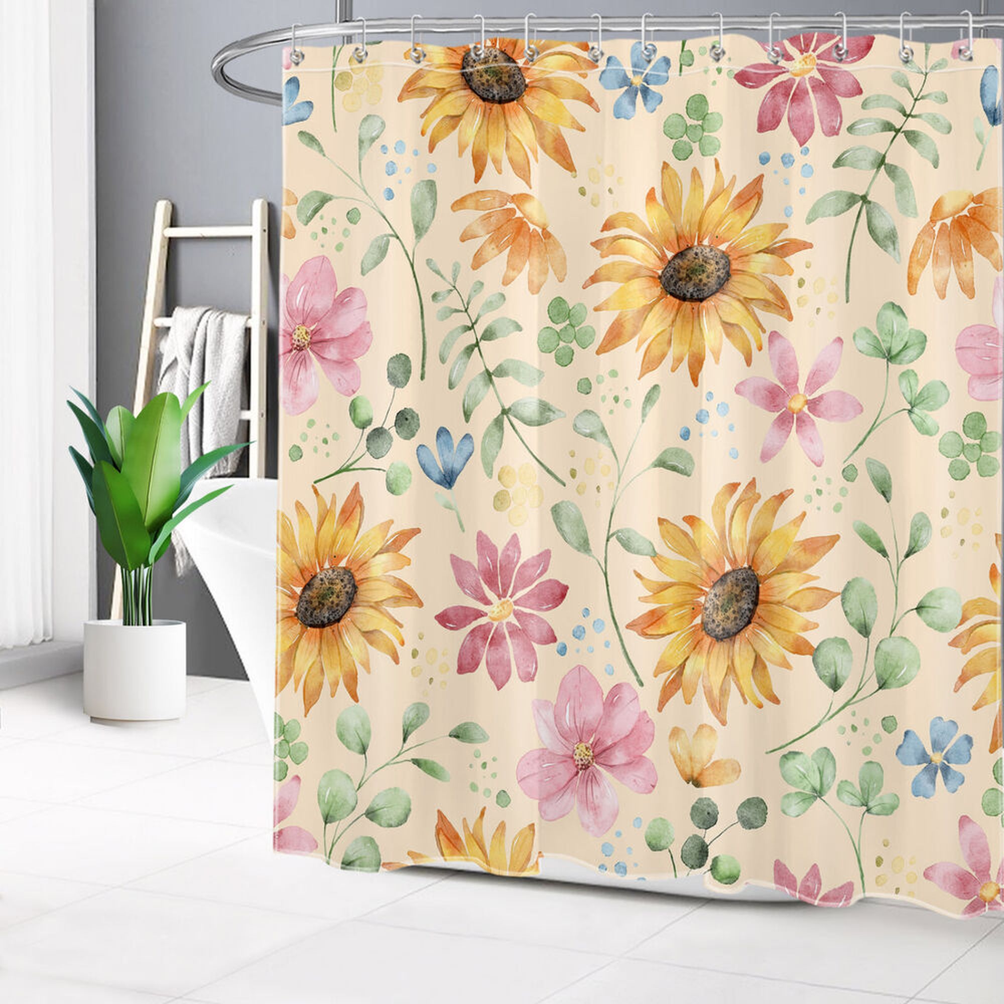 Sunflower Bloom Bathroom Decor Vibrant Floral Shower Curtain for a