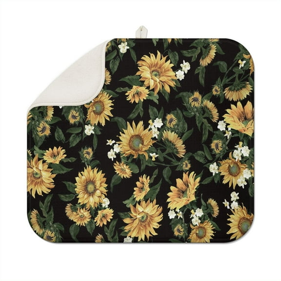 Sunflower Bloom and Bee Kitchen Mat - Farmhouse Style Dish Drying Pad, Super Absorbent & Quick-Dry