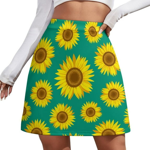 Sunflower Blossom Skirt Summer Yellow Flowers Print Harajuku Casual A-line Skirts Modern M