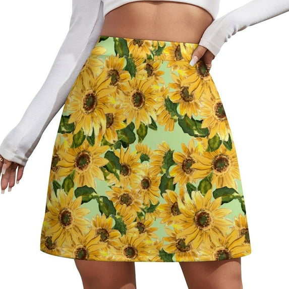 Sunflower Blossom Skirt Summer Yellow Flowers Print Harajuku Casual A-line Skirts Modern M