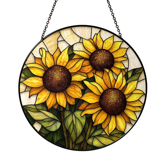 Sunflower Blossom Stained Glass Sun Catcher Ornament, Floral Window Hanging Decor, Nature Inspired Gift