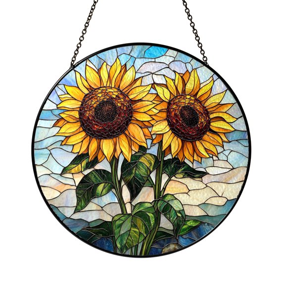 Sunflower Blossom Stained Glass Window Suncatcher Sun Catcher Cheerful Garden Home Decor Gift for Nature Lovers