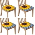 thumbnail image 1 of Sunflower on Blue Checkered Background Seat Covers for Dining Room Chairs Set Of 4,Stretch Printed Washable Chair Seat Cover with Elastic Ties and Button,Removable Waterproof Couch Cushion Covers, 1 of 6