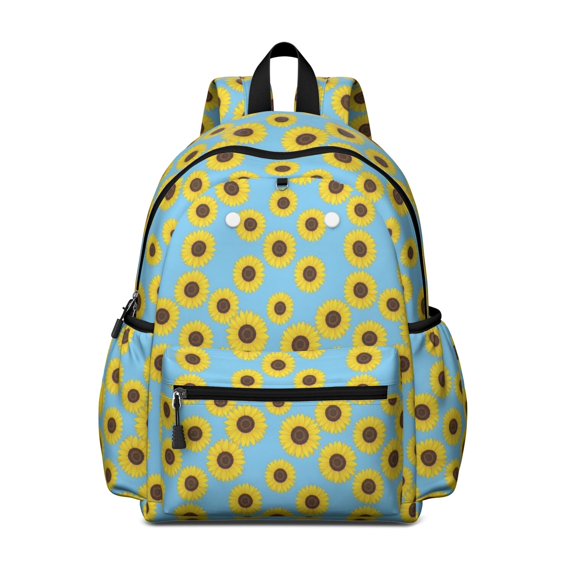 Sunflower Blue Pattern Cute School Backpack with Padded Back and Adjustable Shoulder Straps 13.4"x11"x4.7"