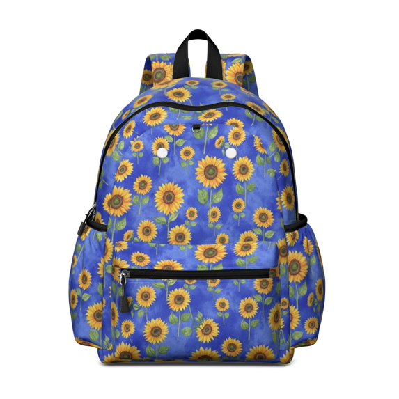 Sunflower Blue Pattern Cute School Backpack with Padded Back and Adjustable Shoulder Straps 13.4"x11"x4.7"