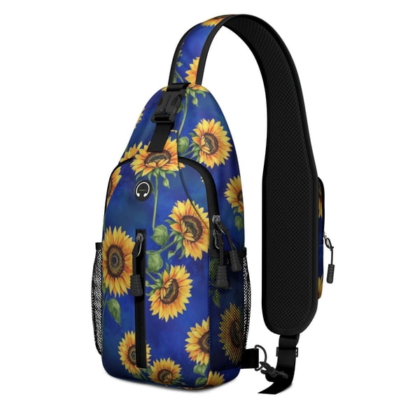 Sunflower Blue Pattern Sling Backpack, Travel Shoulder Pack with ...