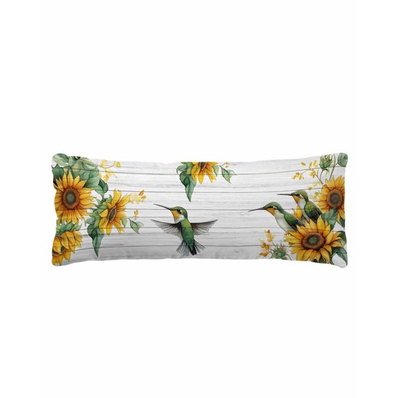 Sunflower Body Pillow Cover 20 x 54 Inch Decorative Pillow Cover Hummingbird Summer Botanical Wooden Lumbar Pillowcase Seasonal Rectangle Cushion Case for Couch Sofa Bed Living Room