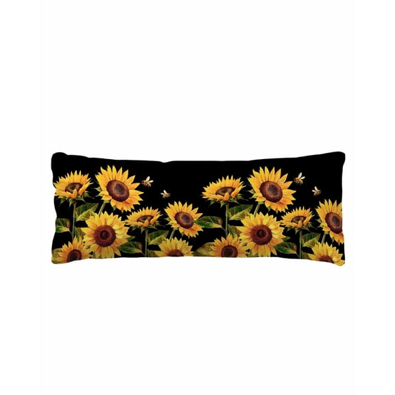 Sunflower Body Pillow Cover 20 x 54 Inch Decorative Pillow Cover Summer Bee Botanical Floral Black Lumbar Pillowcase Seasonal Rectangle Cushion Case for Couch Sofa Bed Living Room