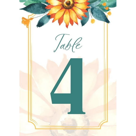 Sunflower Border 1-100 Pcs Wedding Table Number Cards With Head Table Double Sided Anniversary Birthday Bridal Shower Party 4x6 Inch