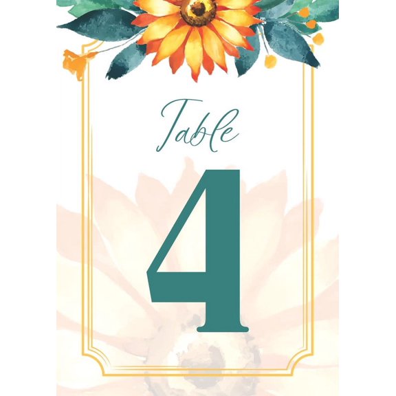 Sunflower Border 1-40 Pcs Wedding Table Number Cards With Head Table Double Sided Anniversary Birthday Bridal Shower Party 4x6 Inch