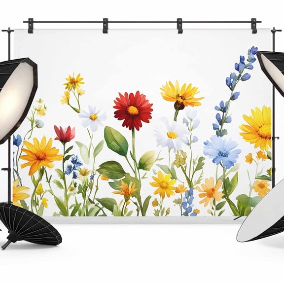 Sunflower Botanical Backdrop for Photography, Fabric Photo Background Backdrop, Farmhouse Spring Floral Photo Booth Background for Portrait Photoshoot Video Wedding Studio Decoration Banner 7x5ft