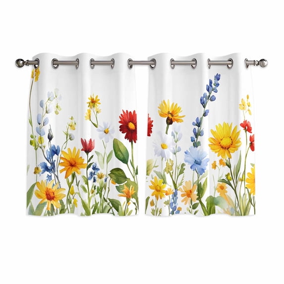 Sunflower Botanical Kitchen Curtains Short 54 Inch Length, Farmhouse Spring Floral Grommet Top Bedroom Living Room Curtains, Light Filtering Cafe Curtain Drapes 2 Panels Set 84''x54''