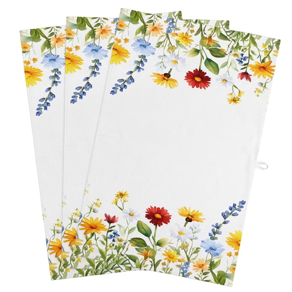 Sunflower Botanical Kitchen Towels, Absorbent Microfiber Kitchen Dish Hand Tea Bath Towel, Farmhouse Spring Floral Quick Dry Cleaning Cloth Dishclothes Decorative Sets, (3-PC, 18x28)