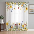thumbnail image 1 of Sunflower Botanical Semi Sheer Curtains 96 Inch Length 2 Panels Set, Farmhouse Spring Floral Sheer Kitchen Curtain Privacy Voile Window Curtain for Living Room Bedroom Rod Pocket Drapes, 1 of 7
