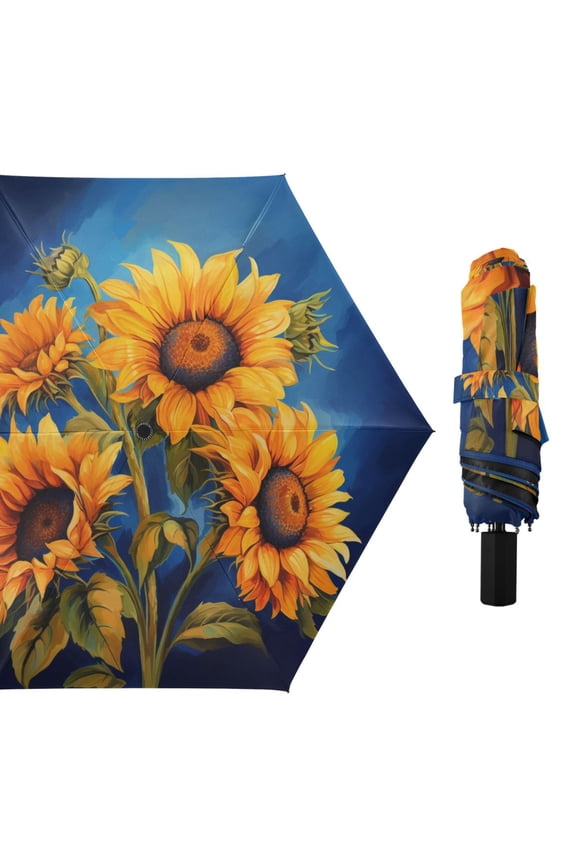Sunflower Bouquet Compact Sun Umbrella Windproof Travel Umbrellas for Rain Strong Portable UV Protection