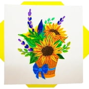 Sunflower Bouquet, Quilled Card, Quilling Card 3D - Unique Dedicated Handmade, Design Greeting Card for Birthday, Valentines Day, Mothers Day, Spring, Fathers Day, Graduation, Wedding, Anniversary