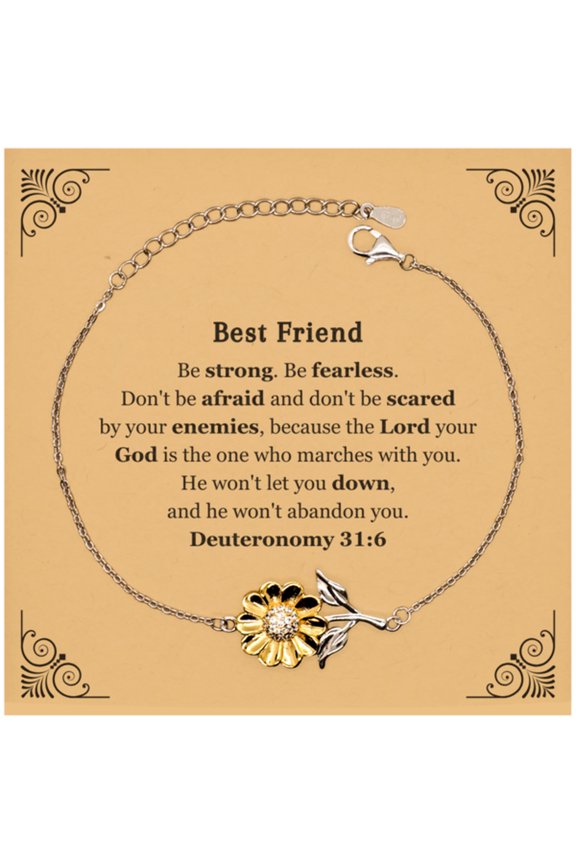 Sunflower Bracelet Best Friend Gift Strong Fearless Inspirational Jewelry for Women