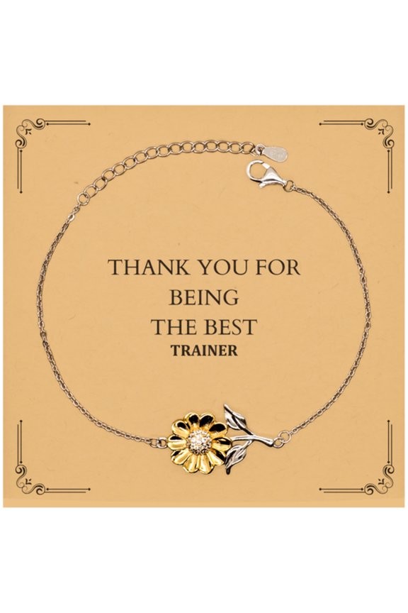 Sunflower Bracelet for the Best Trainer - Engraved Gift for Appreciation and Inspiration - Perfect Birthday or Christmas Present for Trainer Who Makes a Difference