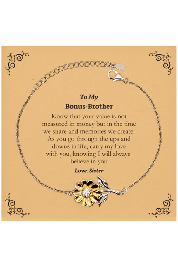 Sunflower Bracelet Bonus-Brother Engraved Love Gift for Birthday, Christmas, Graduation, and Holidays - Inspirational Sunflower Bracelet for Bonus-Brother - Carry My Love With You - Sister