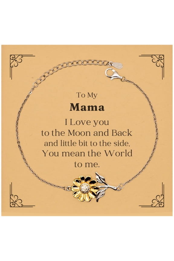 Sunflower Bracelet Mama I love you to the moon and back, special birthday gift for mom, sentimental jewelry with engraved message of love and appreciation