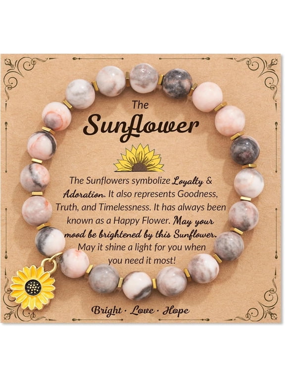Sunflower Bracelet, Natural Stone, Inspirational Jewelry Gift for Women, Daughter, Niece, Granddaughter, Adults