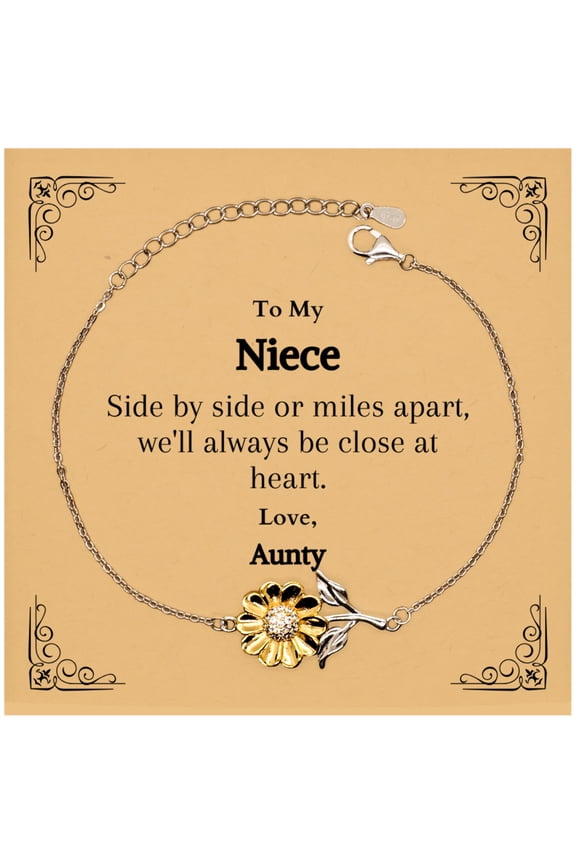 Sunflower Bracelet for Niece - Side by Side Heartfelt Message from Aunty, Birthday Gift for Niece, Engraved Sunflower Bracelet for Niece, Unique Niece Bracelet, Gift for Niece from Aunty