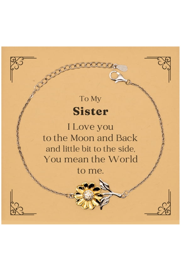 Sunflower Bracelet for Sister - Engraved with Love you to the moon and back - Perfect Christmas Gift for Sister, to show your love and appreciation from the heart