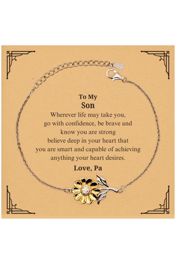 Sunflower Bracelet for Son - Engraved Inspirational Message - Perfect Gift for Birthday, Graduation, Christmas - Confidence and Love Filled in Every Wear