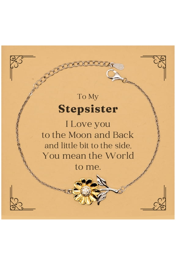 Sunflower Bracelet Stepsister Gift I Love You Engraved Inspirational Jewelry Birthday Christmas Graduation Veterans Day