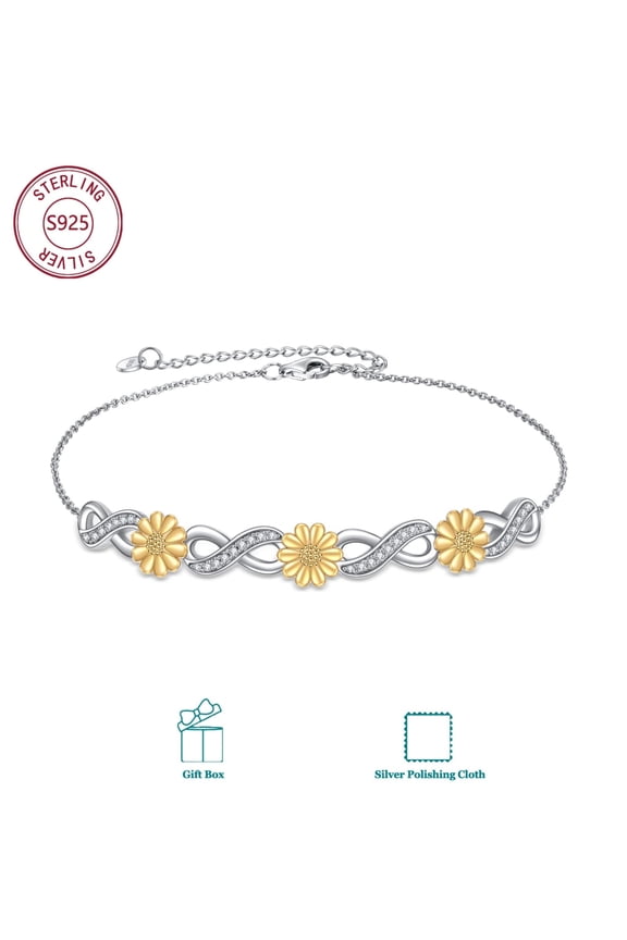 Sunflower Bracelet for Women Sterling Silver Infinity Sunflower Bracelet Birthday Jewelry Gifts for Mom Girlfriend
