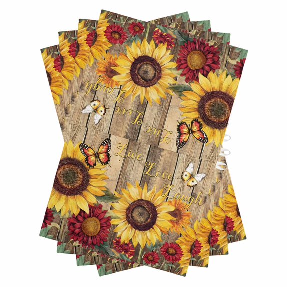 Sunflower Brown Wooden Kitchen Towels Set of 4, Water Absorbent Dish Towel, Vintage Flowers Butterfly Decorative Hand Towels - Quick Drying Cloth for Cooking Baking, 18x28 Inch