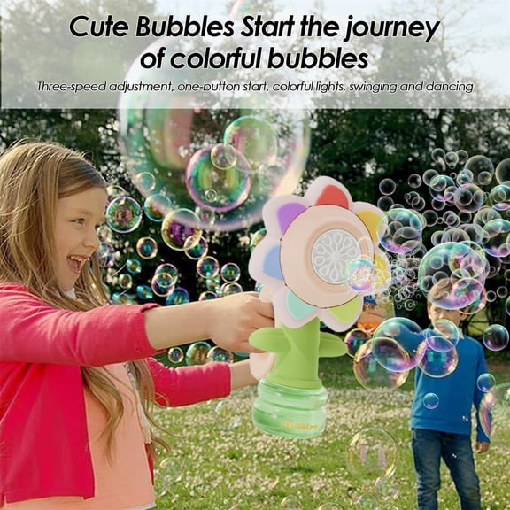 Sunflower Bubble Machine, Automatic Rotating Bubble Blower with Remote Control and LED Lights, Rechargeable Firework Bubble Maker for Outdoor Parties and Celebrations (Pink)