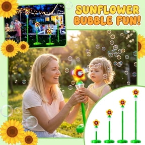 Sunflower Bubble Machine for Outdoor Automatic Bubble Blower with 4 Adjustable Heights and Rechargeable Battery for Easter Decorations Summer Backyard Fun Party Favors 4.7oz, White