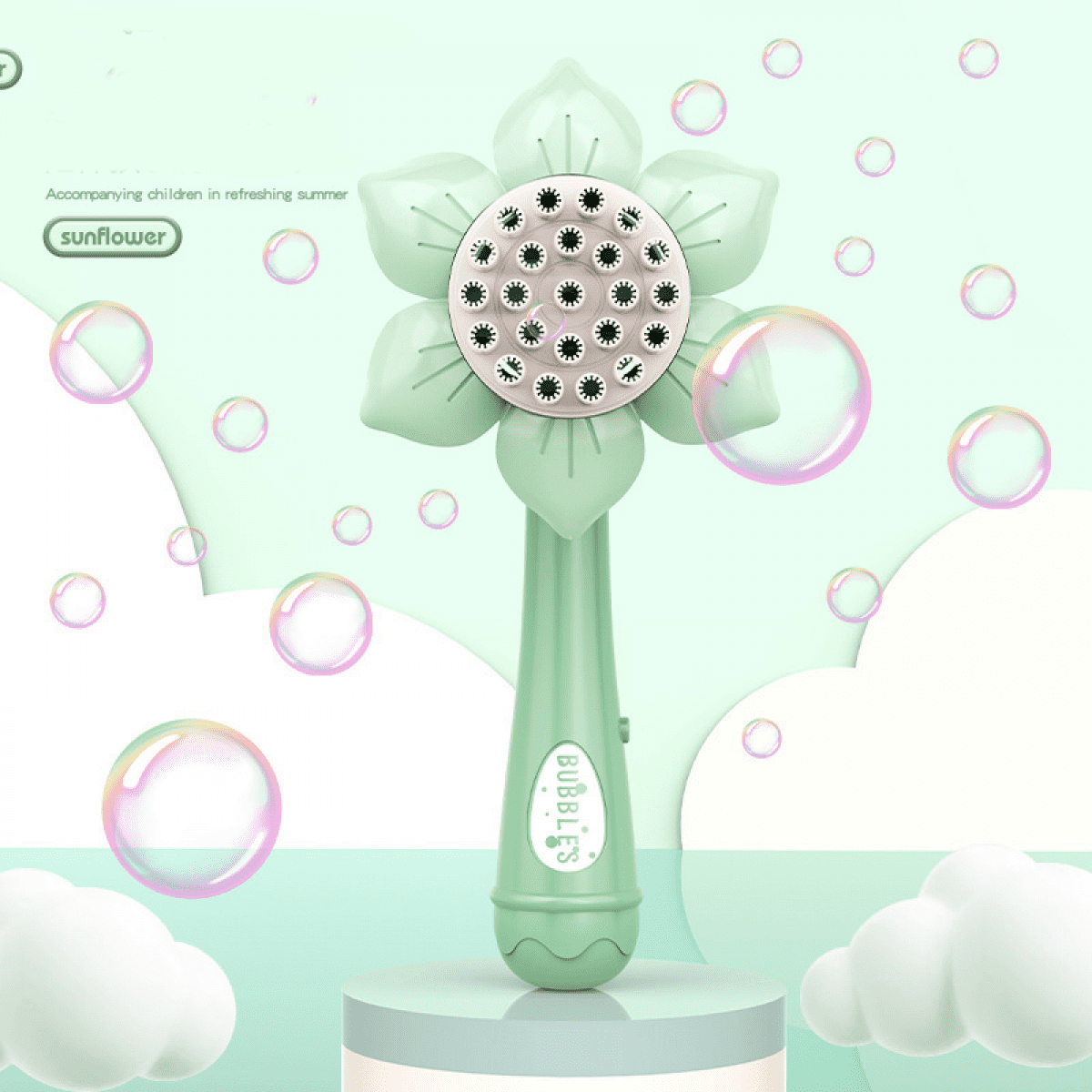 Sunflower Bubbles Machine for Kids, 23 Hole Automatic Bubble Blowering Maker for Toddlers Ages 3+ Christmas Birthday Gifts(Green)