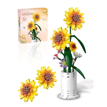 Sunflower Building Block Set, Jarsant Flower Bouquet with Vase Building Toys, Garden Home Decors Ornaments, Valentines Flower Gift for Adults Girls Boys