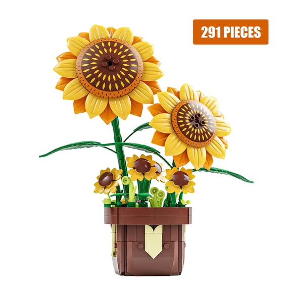 Sunflower Building Blocks Set, Artificial Flower Bonsai Model for Adults Creative Botanical Collection & Home Decor