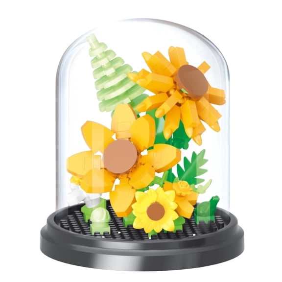 Sunflower Building Blocks with Dust Cover, DIY Mini Bricks Flower Kit, Desktop Ornament, Creative Gift for Women