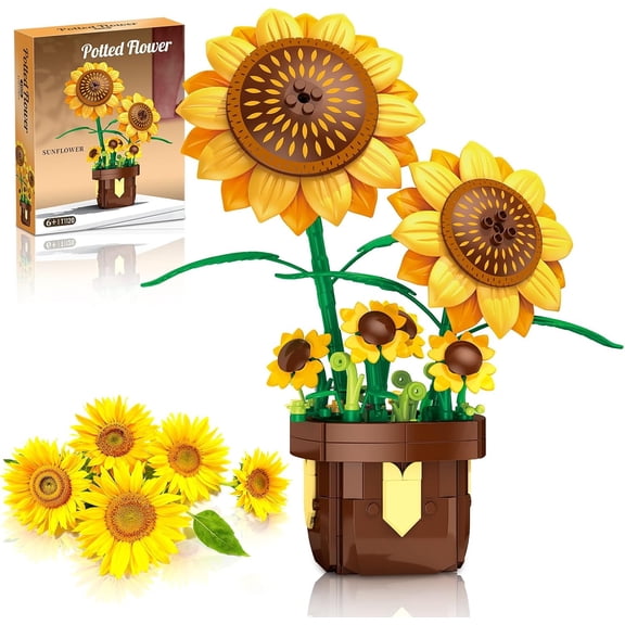 Sunflower Building Set Botanical Collection for Plants & Flowers Lovers Artificial Sunflowers Kit Home Decor, Ideal for Mother 's Day Birthdays Gift for (291Pcs)