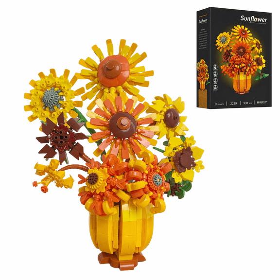 Sunflower Building Set Flowers with Vase, 1009 Pcs Botanical Collection for Adult, Flower Building Blocks for Mothers Day Gift, Orange Building Blocks for Home Decor
