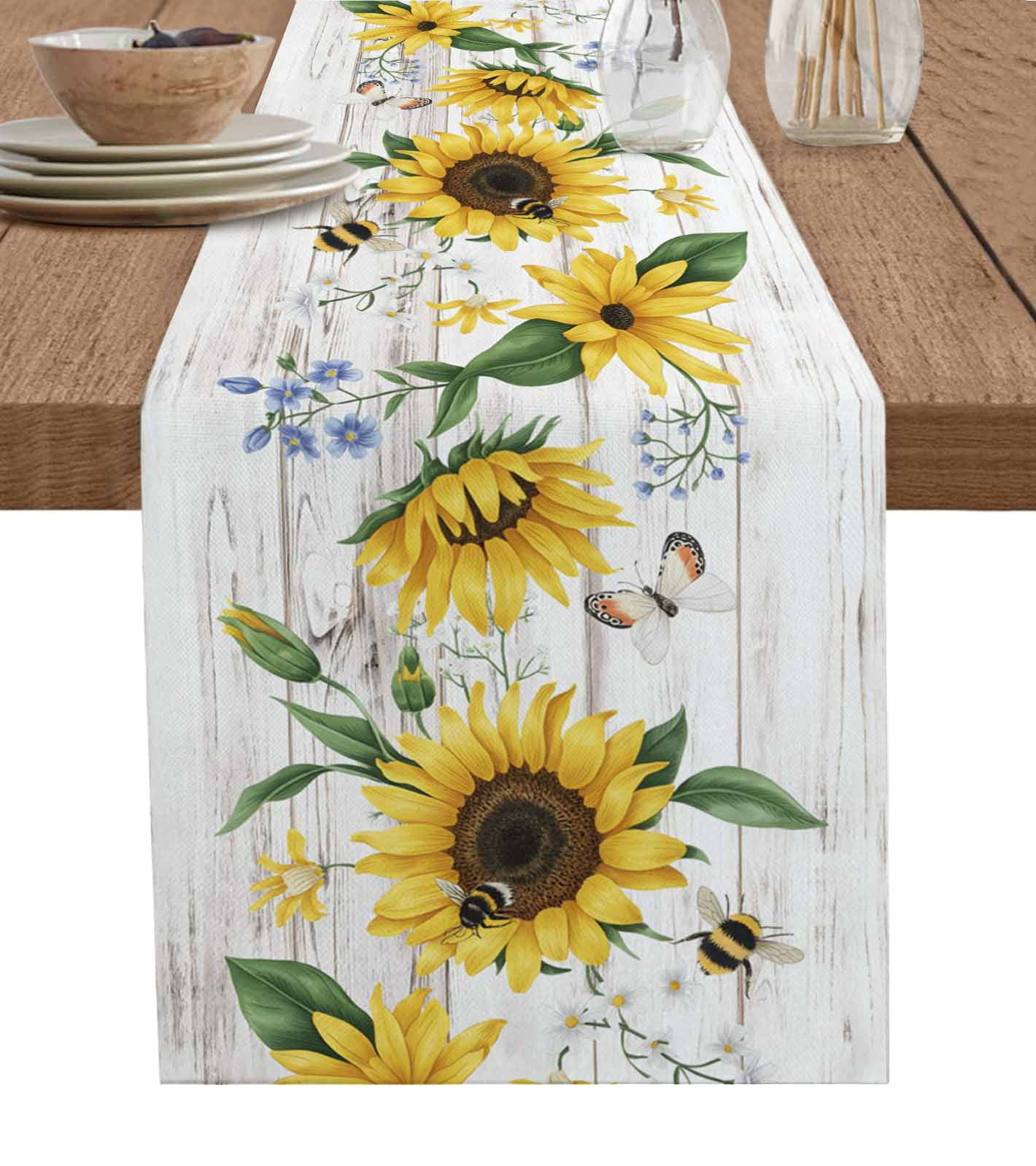 Sunflower Burlap Cotton Table Runner 14x72 Inches Long, Botanical ...