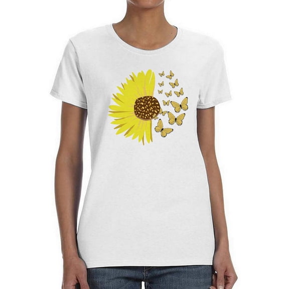 Sunflower Butterflies Shaped T-Shirt Women -Smartprints Designs, Female Small