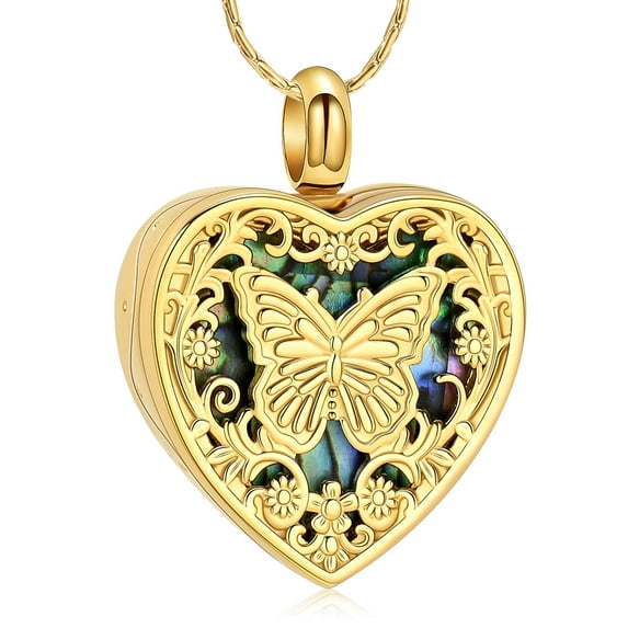 Sunflower Butterfly Abalone Shell Heart Urn Pendant Cremation Jewelry for Ashes Holder Memory Necklace Memorial Jewelry