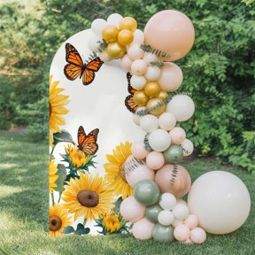 Sunflower Butterfly Arch Backdrop Cover 4 FT, Nature Rustic Yellow Floral Summer Wedding Arch Cover Stretchy Backdrop Stands Covers for Birthday Party Ceremony Banquet Decor