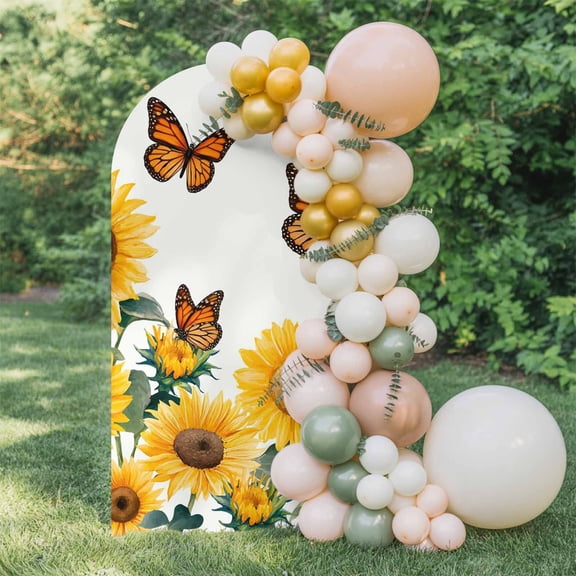 Sunflower Butterfly Arch Backdrop Cover 4 FT, Nature Rustic Yellow Floral Summer Wedding Arch Cover Stretchy Backdrop Stands Covers for Birthday Party Ceremony Banquet Decor