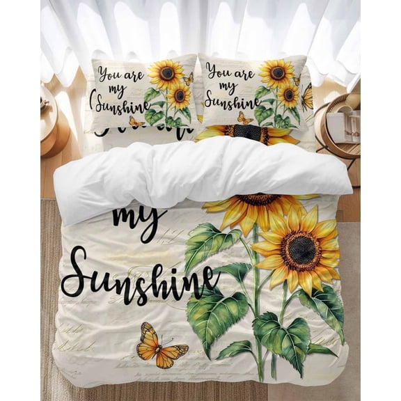 Sunflower Butterfly Bedding Duvet Cover Set Twin Size 4 Pieces You Are My Sun Shine Vintage Farmhouse Bedding Set with Zipper Closure, 1 Comforter Cover 68x86 Inches 1 Flat Sheet & 2 Pillow Cases