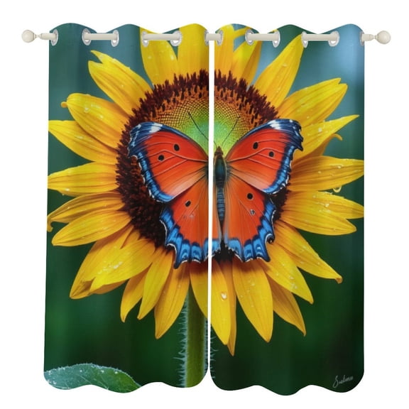 Sunflower Butterfly Bloom 2 Panels Curtains for Bedroom Living Room Drapes Kitchen Window Curtain Home Decor