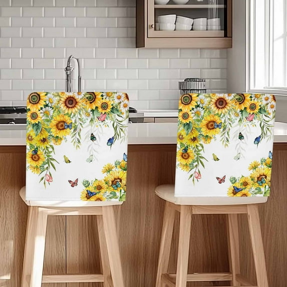 Sunflower Butterfly Chair Covers Set of 1 Summer Yellow Flower Chair Back Covers Stretch Removable Washable Chairs Slipcovers Chair Protector for Dining Room Kitchen Party Decor