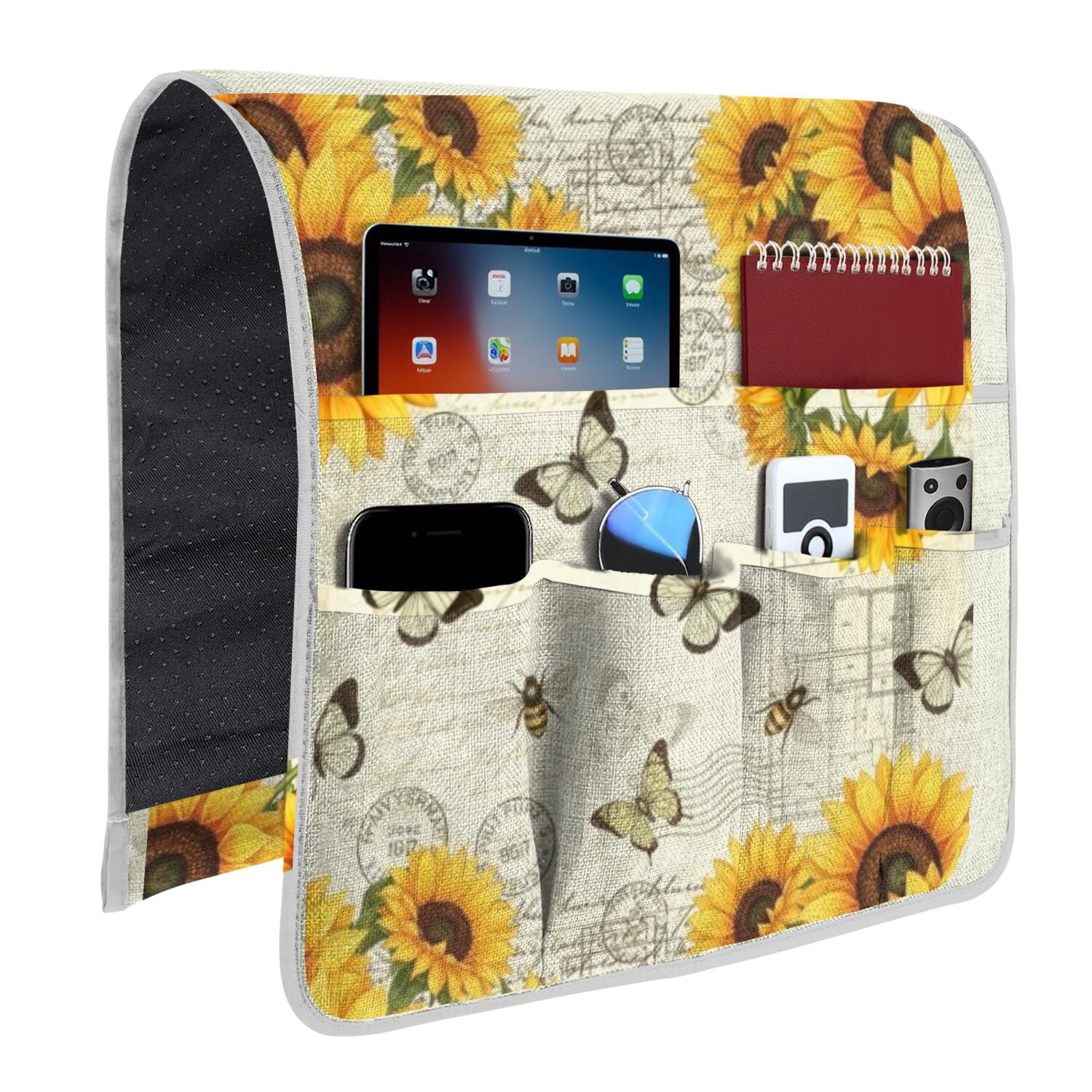 Sunflower and Butterfly Cream Pattern Armrest Organizer, Chair Side ...